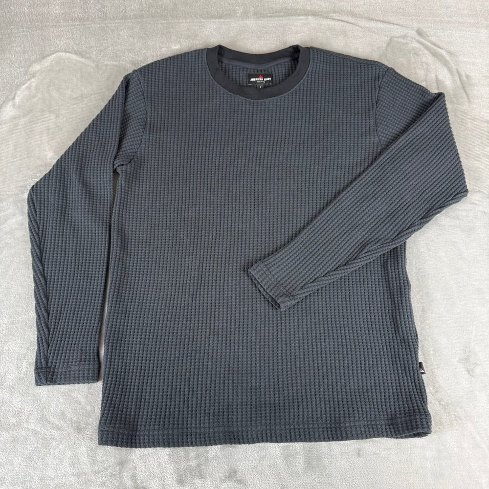 American Giant Waffle Crew Shirt Mens Large Black Long Sleeve $98 USA New NWOT